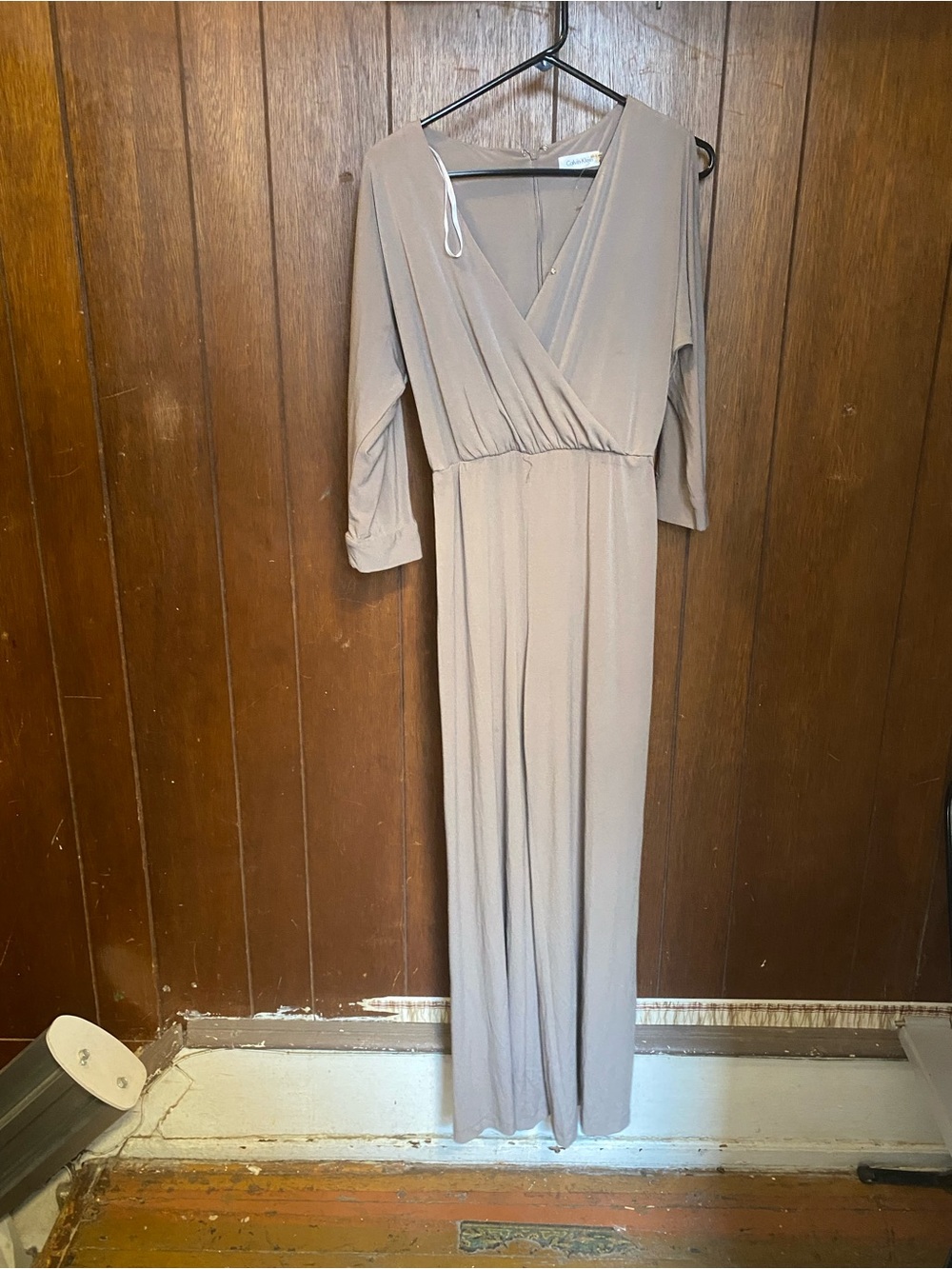 Calvin Klein Taupe Long Sleeve Wrap Jumpsuit